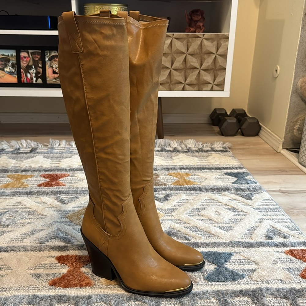 Franco Sarto Glenice 2 Mustard Tan Over The Knee Boots Women’s 9.5